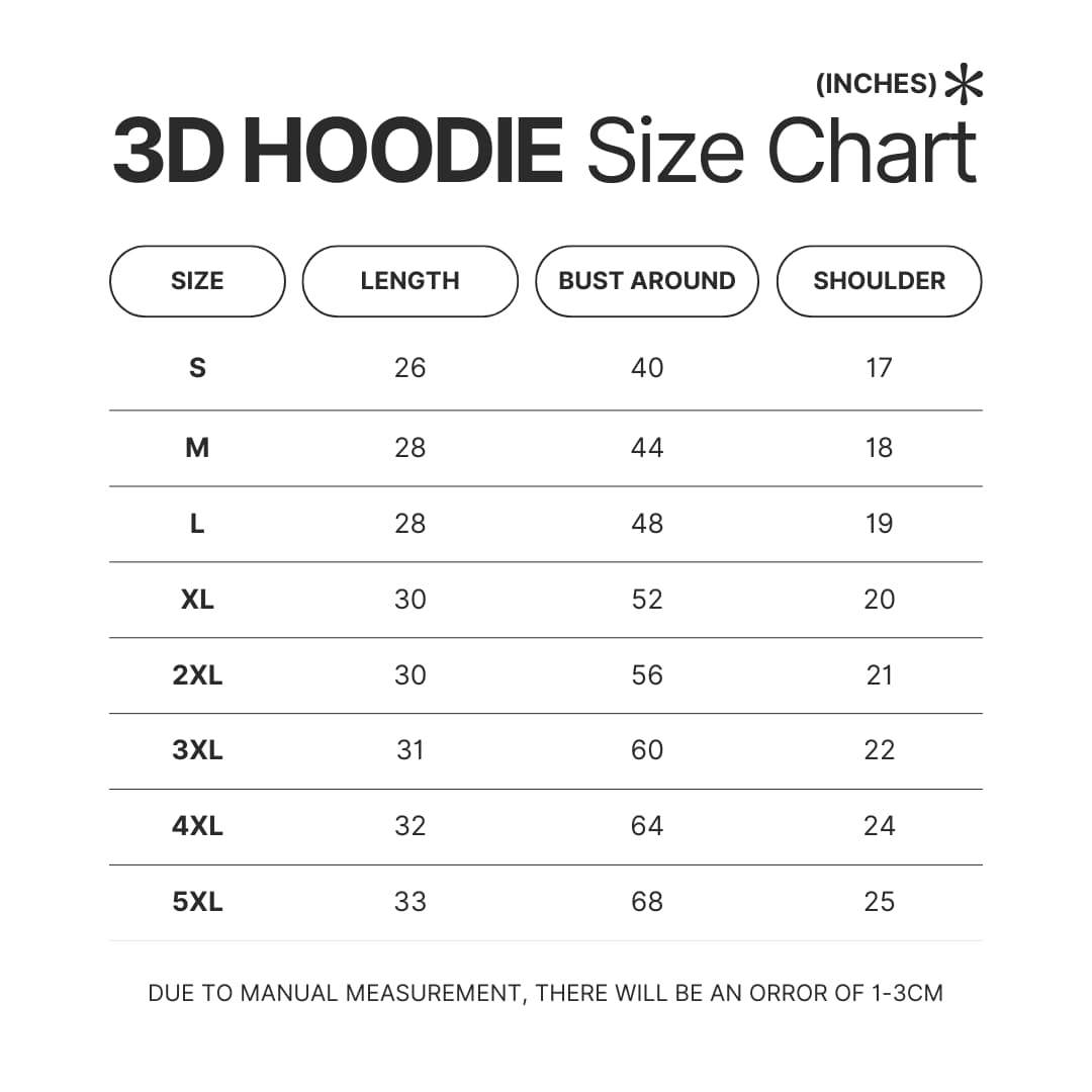 3D Hoodie Size Chart - Clash Of Clans Merch