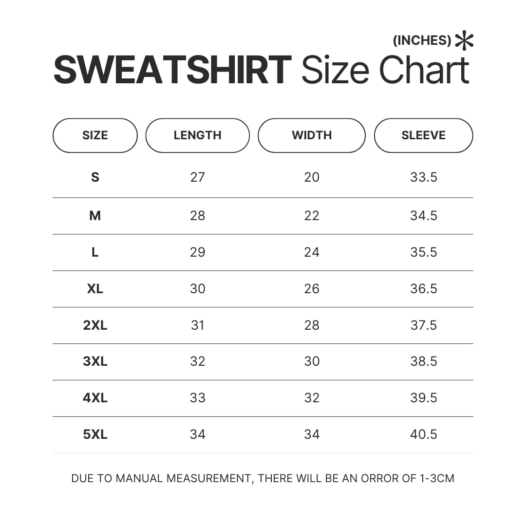Sweatshirt Size Chart - Clash Of Clans Merch