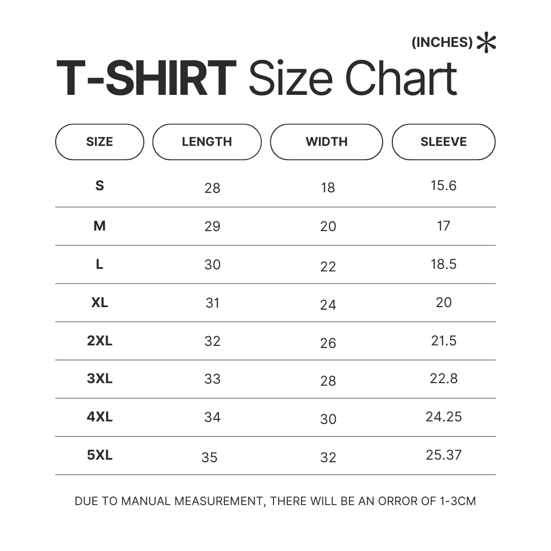 T shirt Size Chart - Clash Of Clans Merch