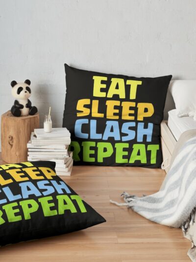 Eat Sleep Clash Repeat Funny Gift Throw Pillow Official Clash Of Clans Merch